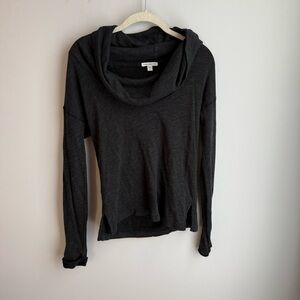 James Perse Cowl Neck Charcoal Long Sleeve Top